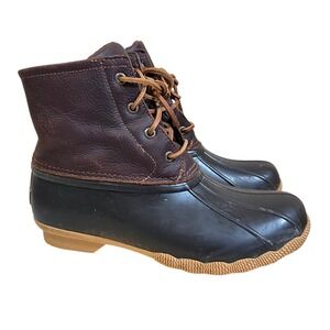 Sperry Saltwater Duck Boots Womens 7.5W Brown Black Leather Waterproof STS91176